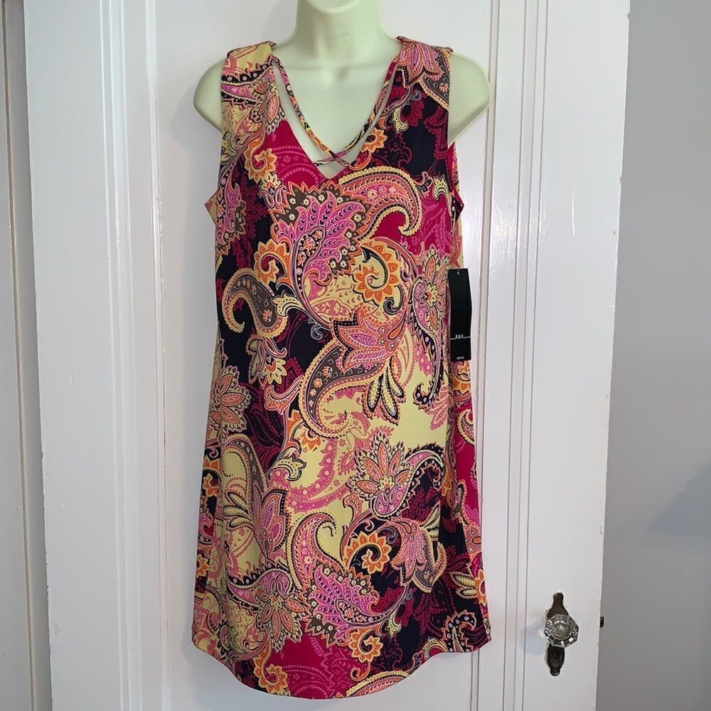NWT R & K black & pink‎ polyester summer dress